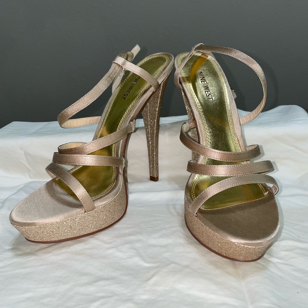 Nine West gold glitter heels.